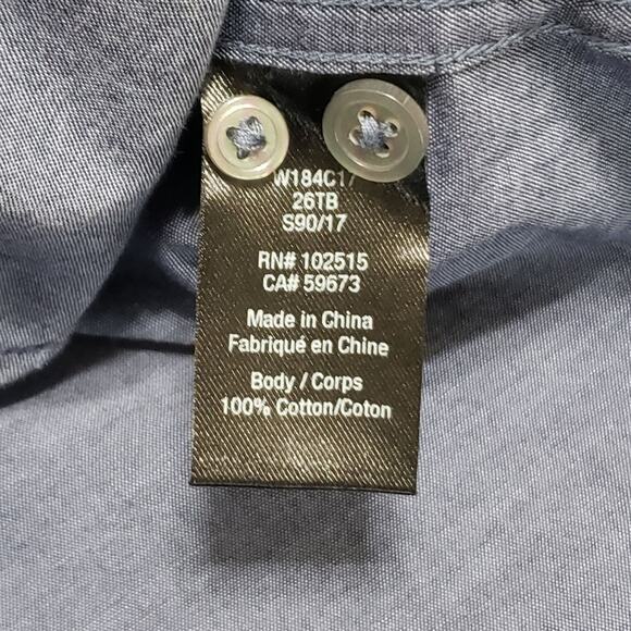John Varvatos Cotton Button Up Shirt Chambray Blue Sz Lg Career Preppy Business - Picture 10 of 16